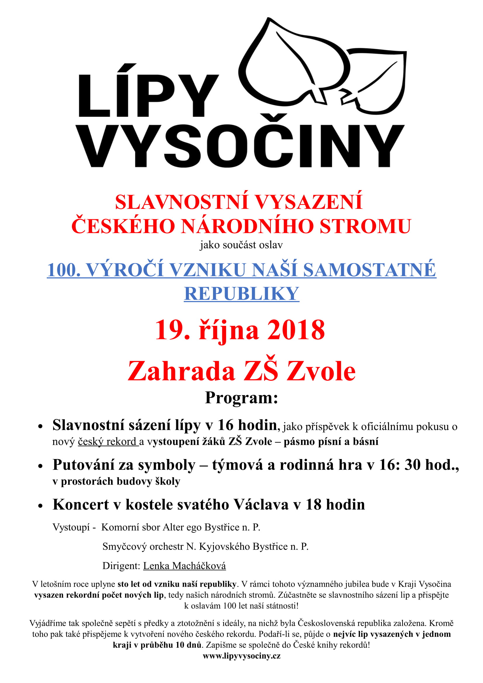 Lípy Vysočiny - koncert k 100. výročí republiky - kostel sv. Václava ve Zvoli